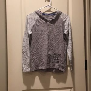 DKNY logo graphic 1/4 button down Pullover Hoodie top Long Sleeve Size L (14/16)
